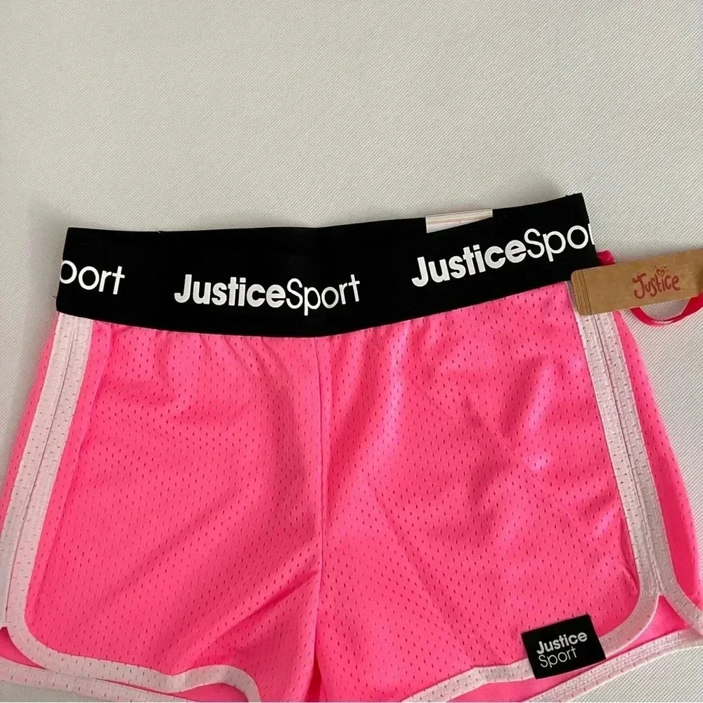 Justice Girls Core Solid Mesh Shorts Flash Pink/Black Elastic Waist Size Medium